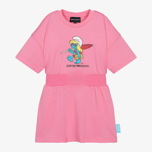 Emporio Armani-Girls Pink Organic Cotton Smurfs Dress | Childrensalon
