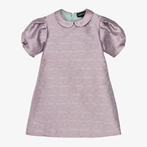 Emporio Armani-Girls Purple EA Monogram Jacquard Dress | Childrensalon