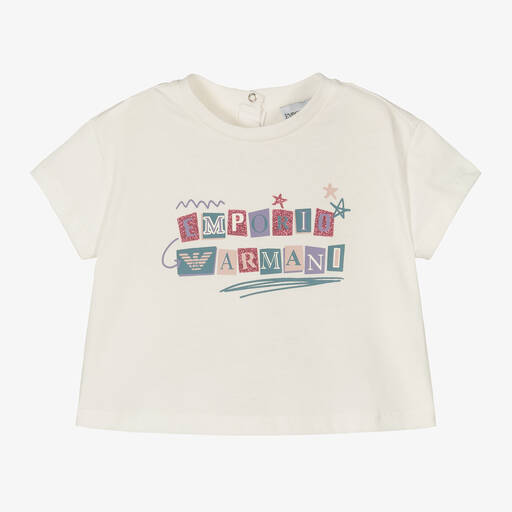 Emporio Armani-Girls White Cotton T-Shirt | Childrensalon