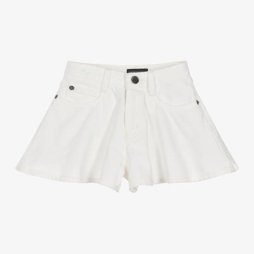 Emporio Armani-Girls White Denim Flared Shorts | Childrensalon