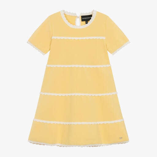 Emporio Armani-فستان قطن محبوك مضلّع لون أصفر | Childrensalon