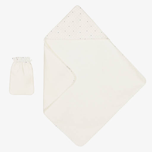 Emporio Armani-Ivory Cotton Logo Towel & Mitt Set | Childrensalon