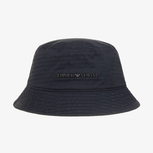 Emporio Armani-Navy Blue Logo Print Bucket Hat | Childrensalon