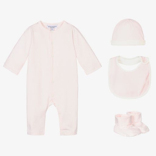 Emporio Armani-Pink 4 Piece Babysuit Gift Set | Childrensalon
