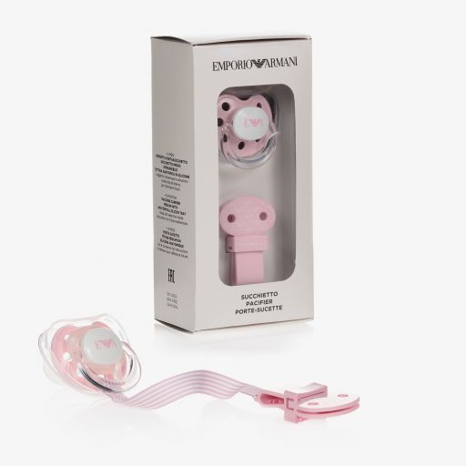 Emporio Armani-Pink Dummy & Clip Set | Childrensalon