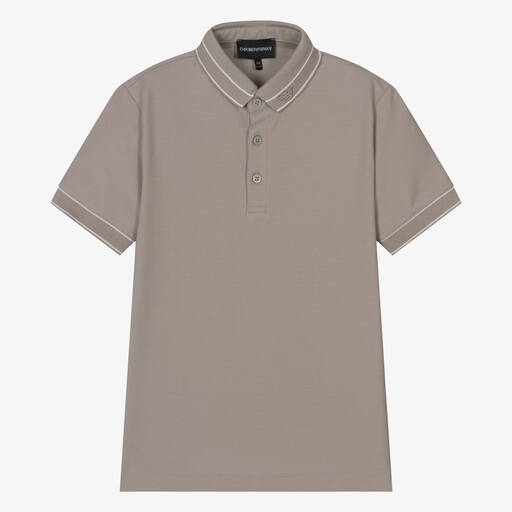 Emporio Armani-Teen Boys Beige Cotton Polo Shirt | Childrensalon