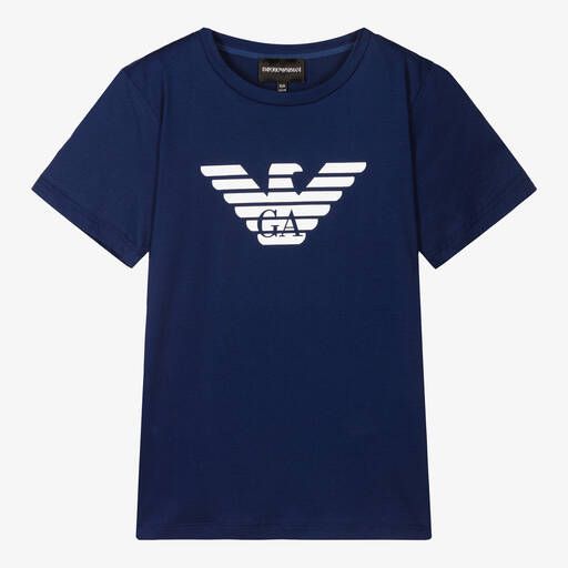 Emporio Armani-Teen Boys Blue Cotton Eagle T-Shirt | Childrensalon