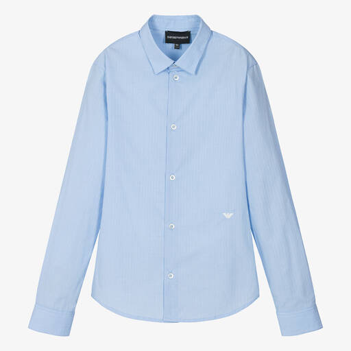 Emporio Armani-Teen Boys Blue Cotton Striped Shirt | Childrensalon
