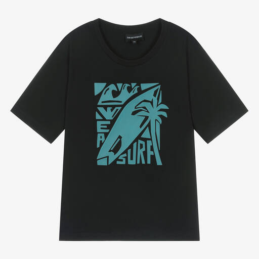 Emporio Armani-Teen Boys Blue Cotton Surf Graphic T-Shirt | Childrensalon