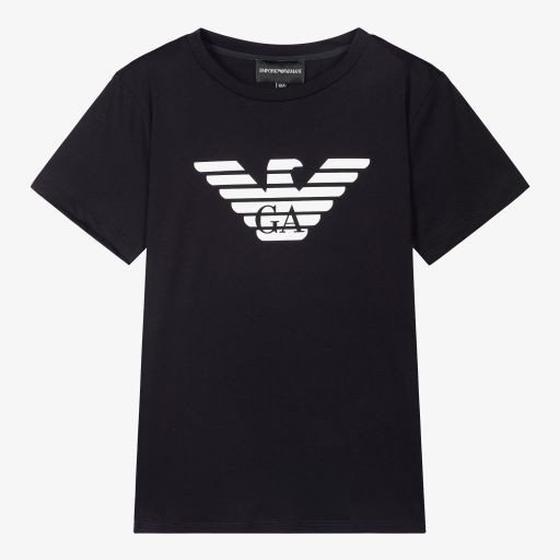 Emporio Armani-Teen Boys Blue Logo T-Shirt | Childrensalon