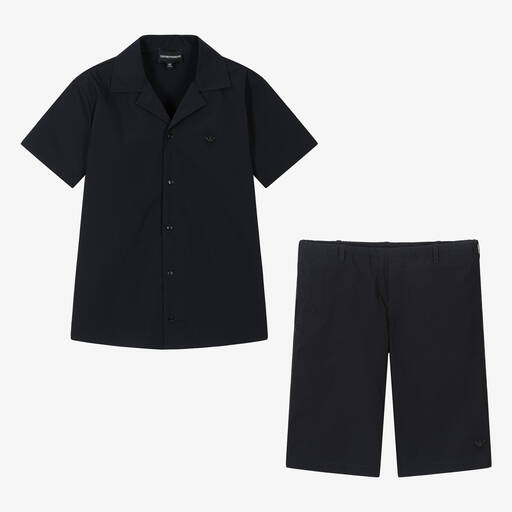 Emporio Armani-Teen Boys Blue Shirt & Shorts Set | Childrensalon