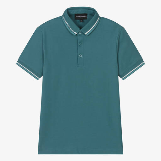 Emporio Armani-Teen Boys Green Cotton Polo Shirt | Childrensalon