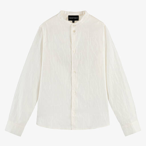 Emporio Armani-Teen Boys Ivory Cotton Jacquard Shirt | Childrensalon
