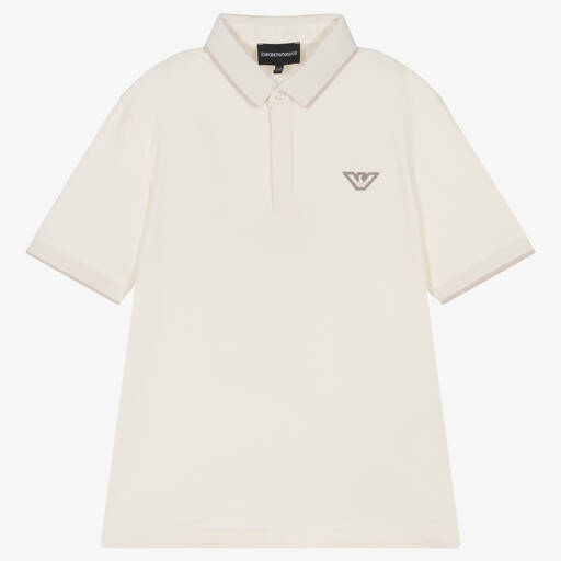 Emporio Armani-Teen Boys Ivory Cotton Polo Shirt | Childrensalon