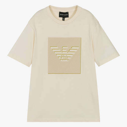 Emporio Armani-Teen Boys Ivory Cotton T-Shirt | Childrensalon