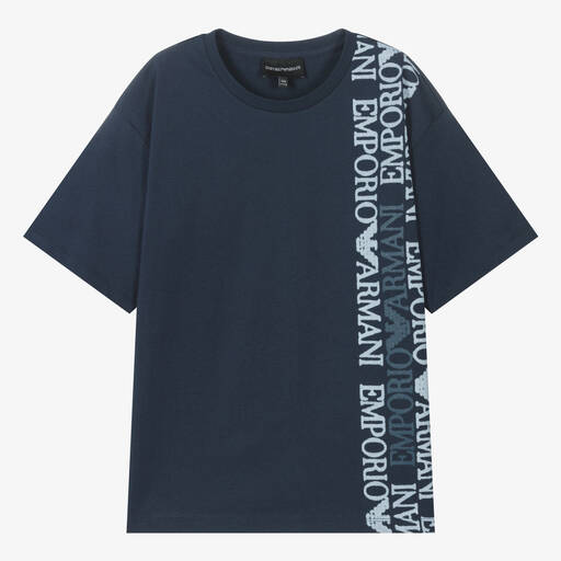 Emporio Armani-Teen Boys Navy Blue Cotton T-Shirt | Childrensalon