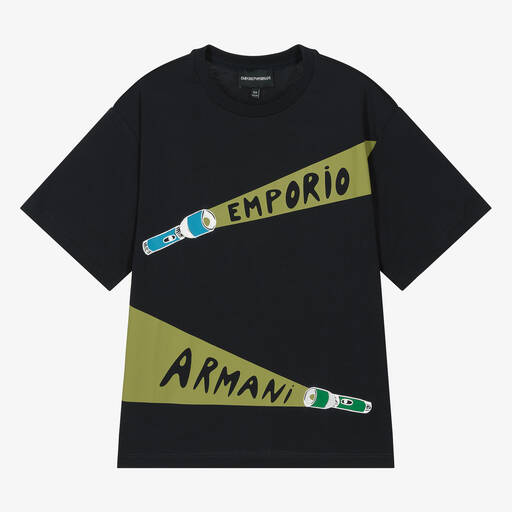 Emporio Armani-Teen Boys Navy Blue Torch Print T-Shirt | Childrensalon