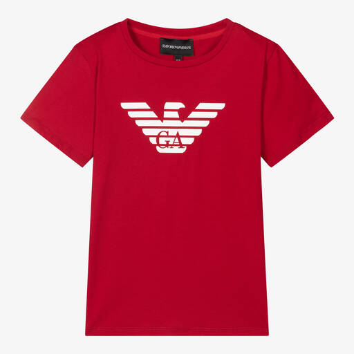 Emporio Armani-Teen Boys Red Cotton Eagle T-Shirt | Childrensalon