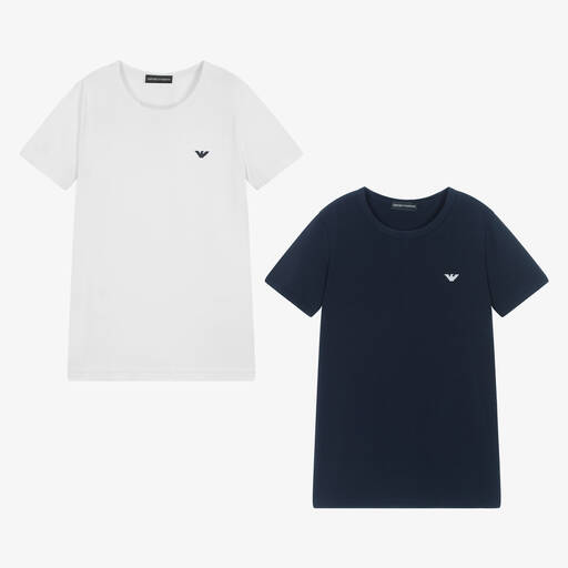 Emporio Armani-Teen Boys White & Blue Vest T-Shirts (2 Pack) | Childrensalon