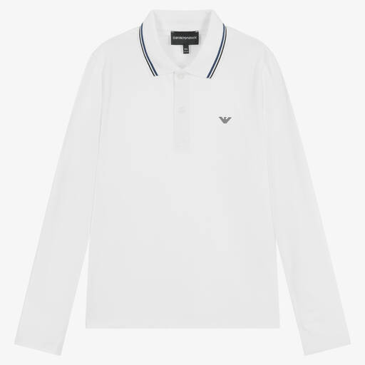 Emporio Armani-Teen Boys White Cotton Polo Shirt | Childrensalon