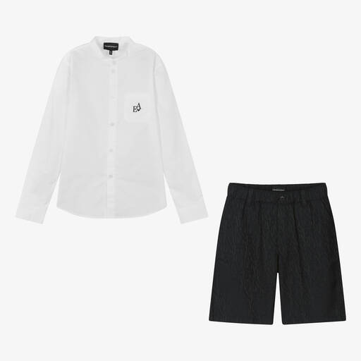 Emporio Armani-Teen Boys White & Navy Blue Shorts Set | Childrensalon