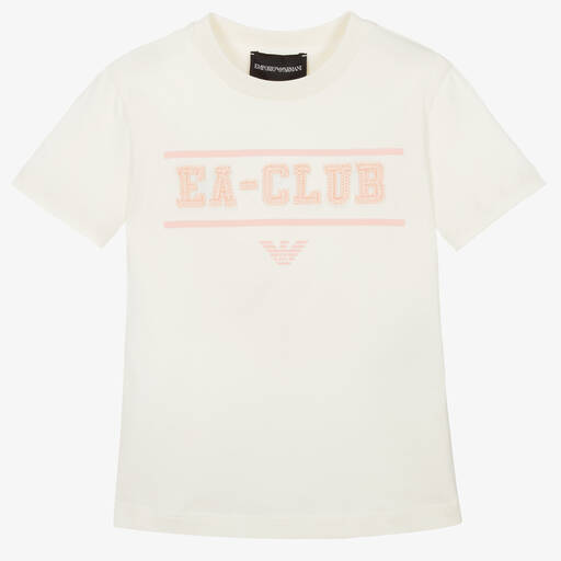 Emporio Armani-T-shirt ivoire en coton EA Club ado | Childrensalon