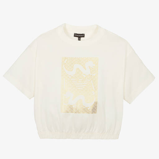 Emporio Armani-T-shirt ivoire et doré dragon ado fille | Childrensalon