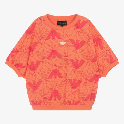 Emporio Armani-Teen Girls Orange Cotton Eagle T-Shirt | Childrensalon