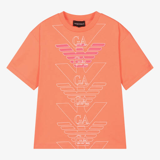 Emporio Armani-Teen Girls Orange EA Crew T-Shirt | Childrensalon