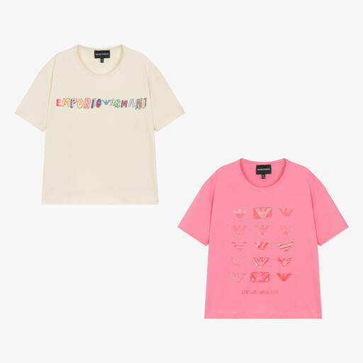 Emporio Armani-Teen Girls Pink & Beige T-Shirts (2 Pack) | Childrensalon