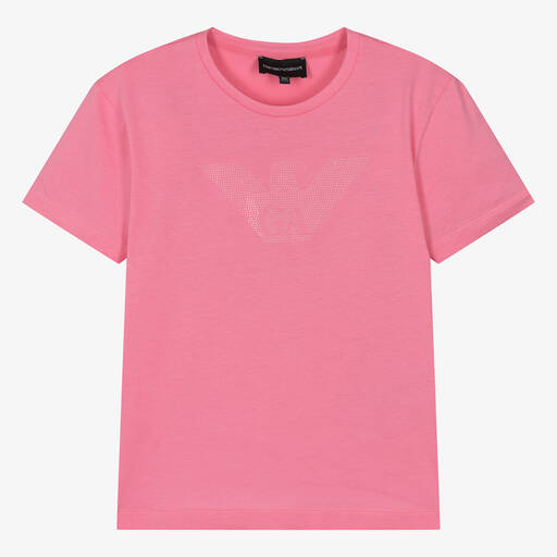 Emporio Armani-Teen Girls Pink Eagle Cotton T-Shirt | Childrensalon
