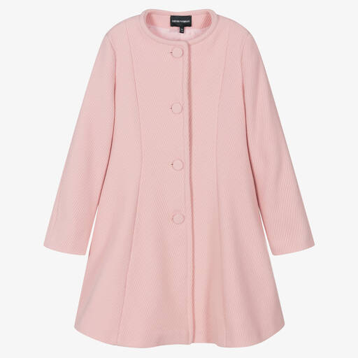 Emporio Armani-Teen Girls Pink Ribbed Wool Coat | Childrensalon