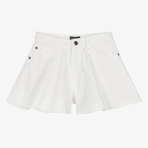 Emporio Armani-Teen Girls White Denim Flared Shorts | Childrensalon