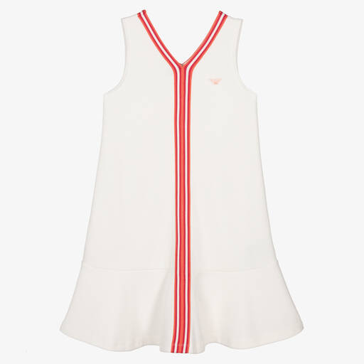 Emporio Armani-Teen Girls White & Red Stripe Cotton Dress | Childrensalon