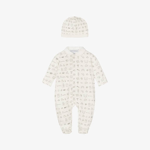 Emporio Armani-White Cotton Babysuit Set | Childrensalon