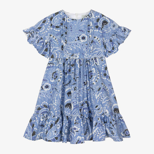 Etro-Girls Blue Floral Paisley Print Cotton Dress | Childrensalon