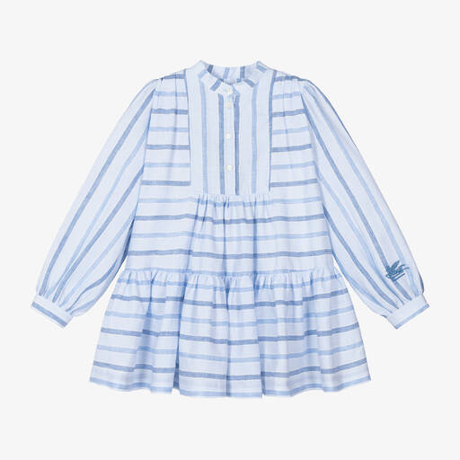 Etro-Girls Blue Striped Linen Dress | Childrensalon