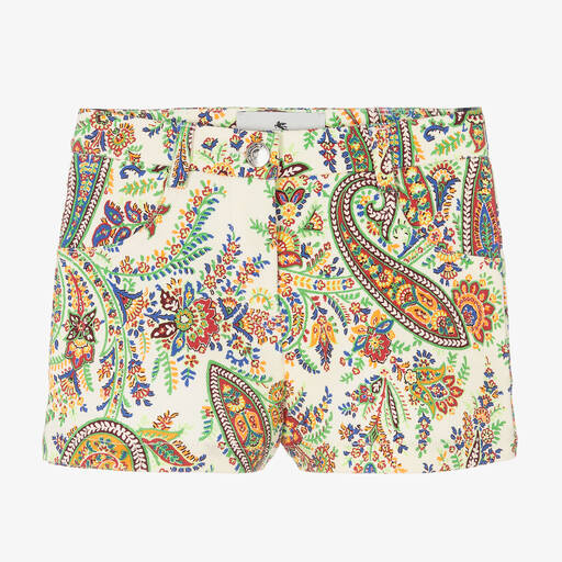 Etro-Girls Ivory Cotton Paisley Print Shorts | Childrensalon