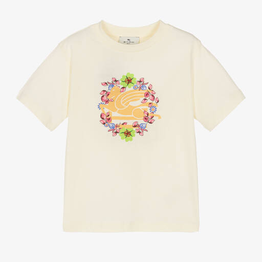 Etro-Girls Ivory Cotton Pegaso Logo T-Shirt | Childrensalon