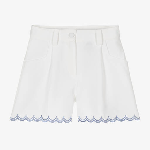 Etro-Girls White Cotton Pegaso Logo Shorts | Childrensalon