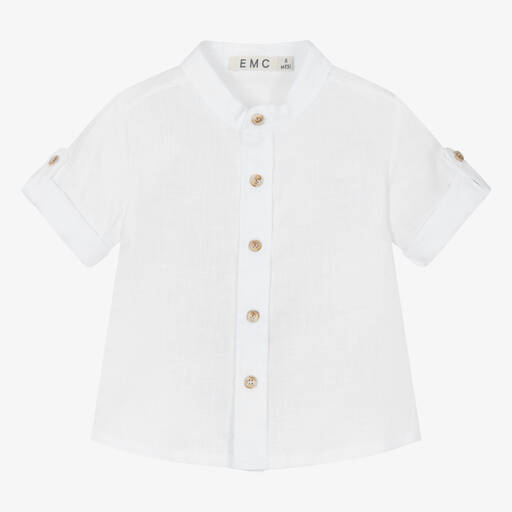Everything Must Change-Boys White Linen Collarless Shirt | Childrensalon