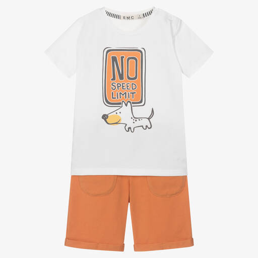 Everything Must Change-Boys White & Orange Cotton Shorts Set | Childrensalon