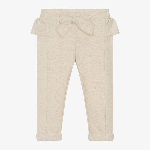 Everything Must Change-Girls Beige Marl Cotton Bow Trousers | Childrensalon