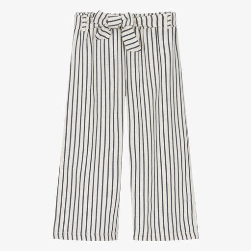 Everything Must Change-Girls Ivory & Blue Striped Cotton Trousers | Childrensalon