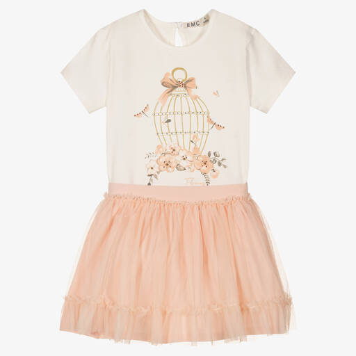 Everything Must Change-Girls White & Pink Jersey Skirt Set | Childrensalon