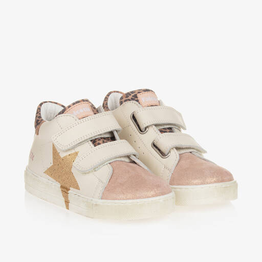Falcotto by Naturino-Girls Ivory Leather Star Trainers | Childrensalon