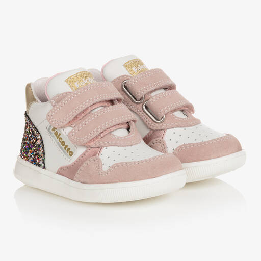 Falcotto by Naturino-Girls White & Pink Leather Trainers | Childrensalon