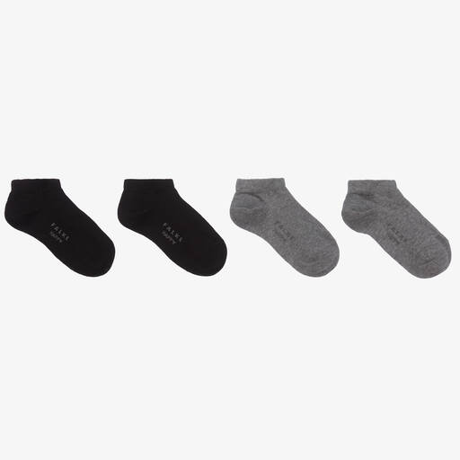 Falke-Black & Grey Cotton Trainer Socks (2 Pack) | Childrensalon