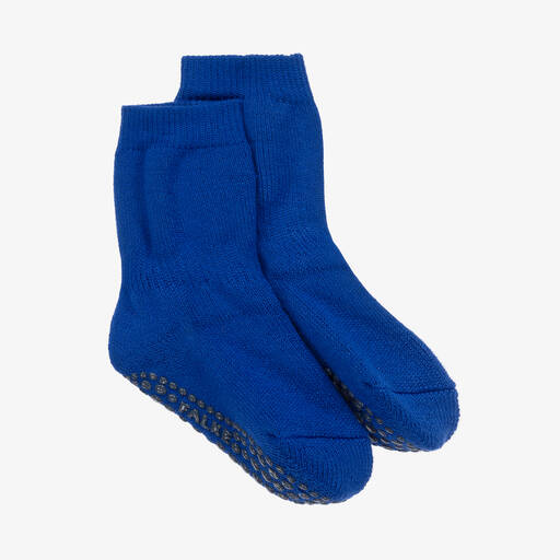 Falke-Chaussons-chaussettes bleus coton et laine | Childrensalon