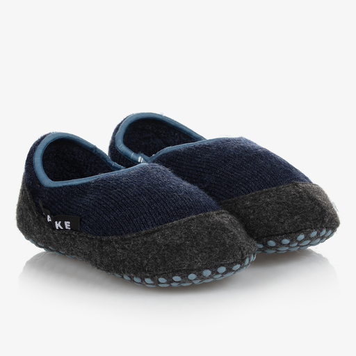 Falke-Grey & Blue Wool Slippers | Childrensalon